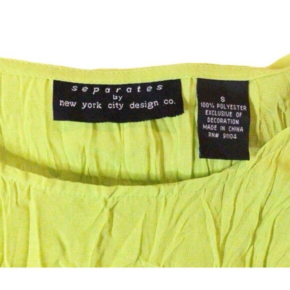 Womens Blouse Green Crinkle Lace 3/4 Sleeves Ruffles Tie Front Brat Vacay Beachy - Picture 4 of 9